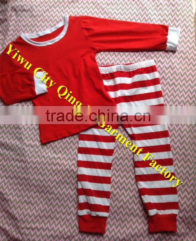 Hot Sale Children's Christmas Clothing Boutique Toddler Girls Red Long Sleeves Shirt with Stripe Ruffled Pant Outfit Sets
