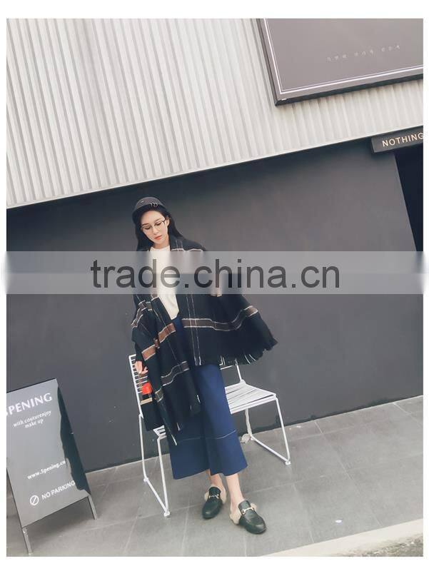 Striped Waterfall Wrap Female Cape Pashmina Printed Oversized Cashmere Shawl Famous Brand Women Winter Poncho