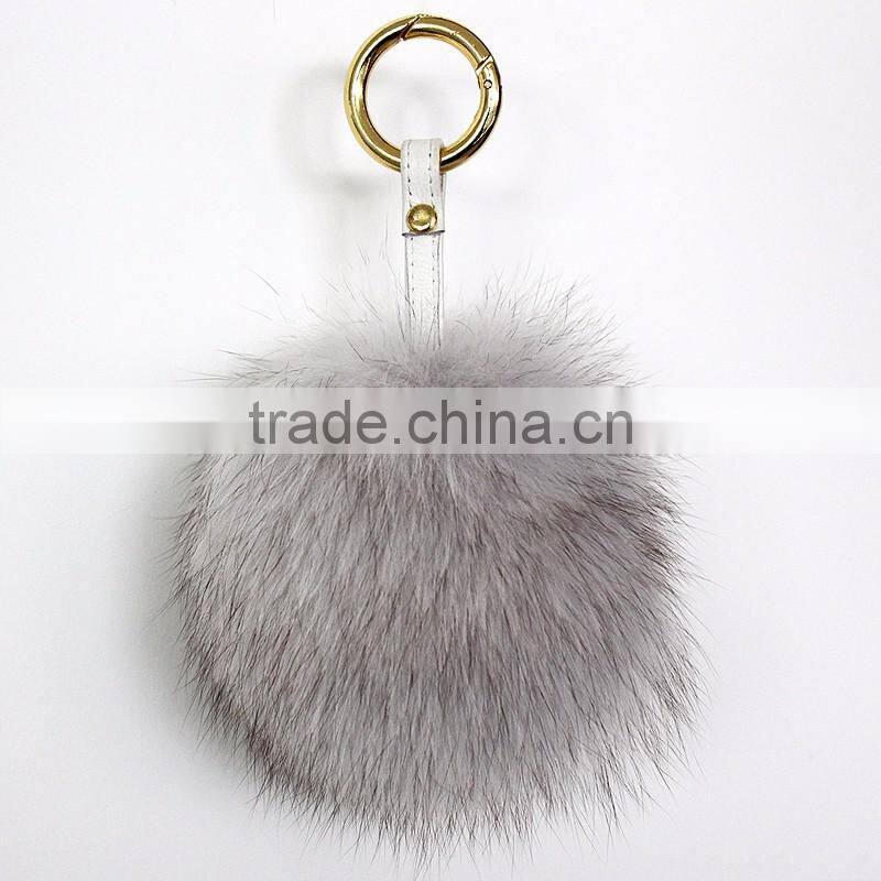 Myfur Comfortable Genuine Blue Fox Body Fur Pompoms Pendant for Women Handbag
