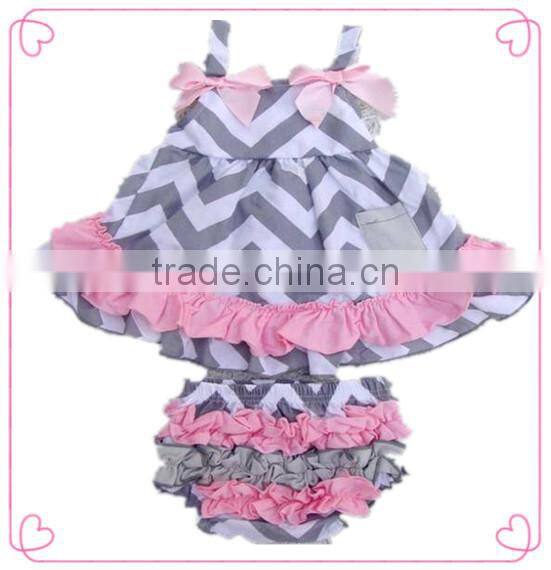 New design lovely baby girls gray chevron romper Fashion chevron bubble rompers ruffle infant cloth set wholesale girls clothes