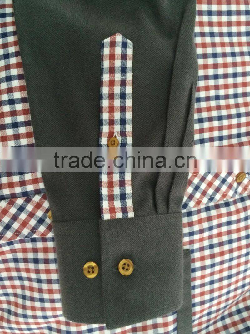 latest design Twill checked with folder pocket contrast casual men's shirt
