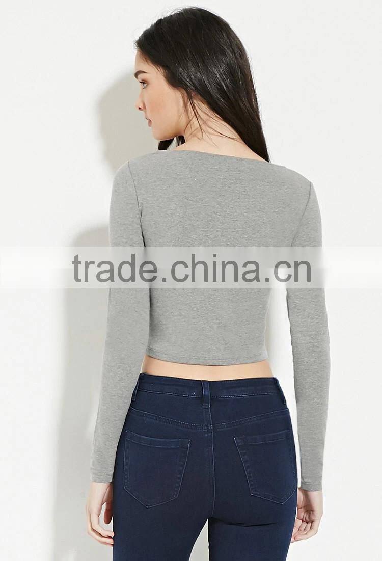 2016 China manufacturer OEM design plain dyed cotton summer fashion long sleeve mature women blouse