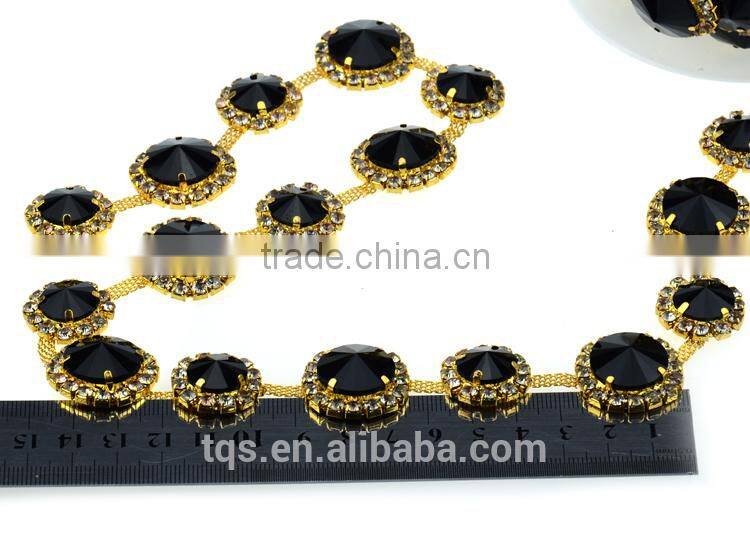 Black Stone Chain Crystal Fancy Stone Chain Trimming For Dress