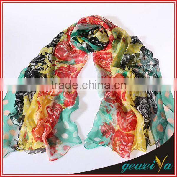 Dot And Flower Digital Printed Chiffon Dubai Shawl