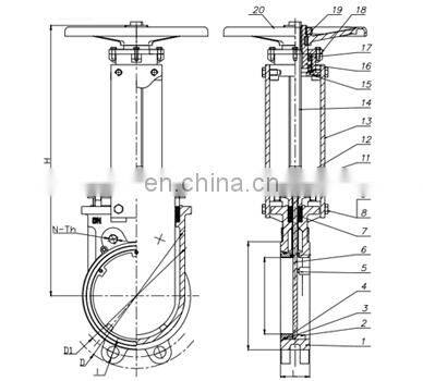 Bundor 2 inch Rising Stem Flange lug knife gate valve price list 4 PZ41X-16C knife gate valve