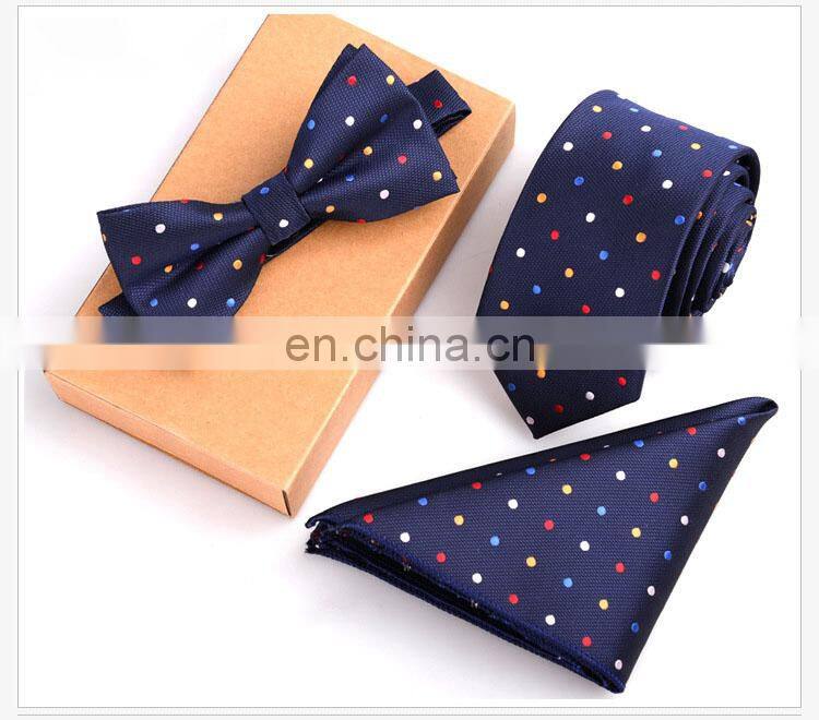 3PCS Slim Tie Set Men Bow Tie and Handkerchief Bowtie Necktie Cravate Homme Noeud Papillon