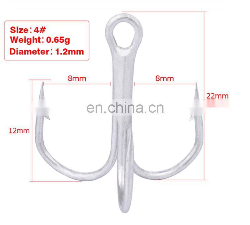 Amazon Strong Treble Strengthened Hooks Fishing Lures Hook 100pcs/bag Silver Strong Treble Hook