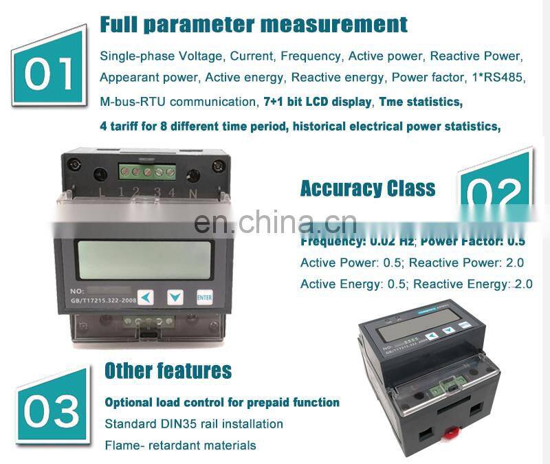 Single phase M-bus remote control din rail kwh prepaid electricity meter
