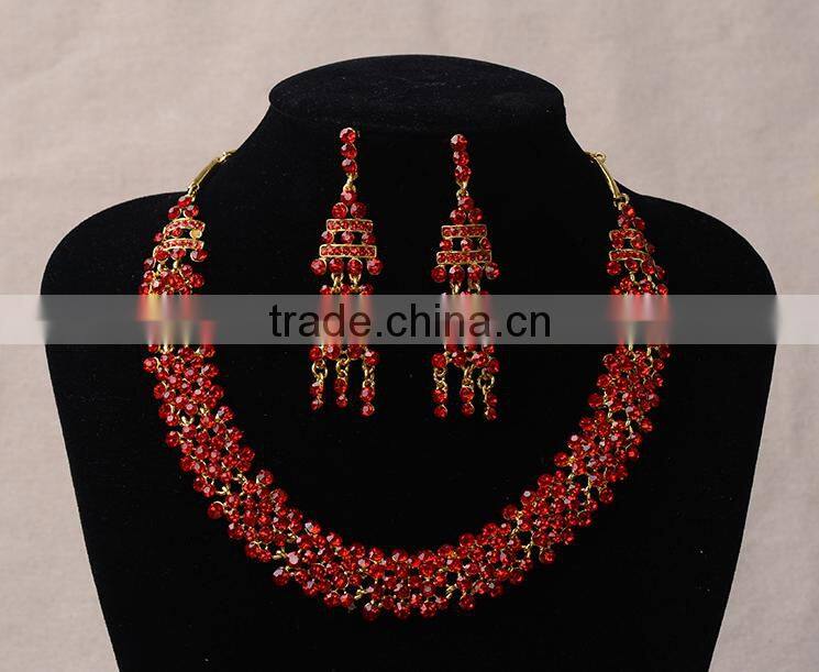 Hot Sale Women's Wedding Jewellery Sets Red Rhinestone Bride Necklace Set