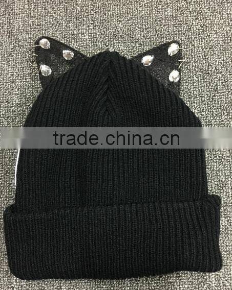 Hot Selling Super Star Rihanna Same Style Lace Cat Ear with Jewelry Embroidery Ladies Hat