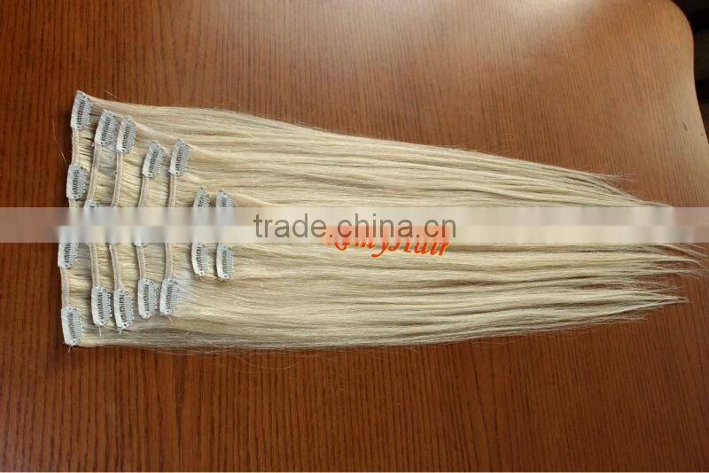 Wholesale top quality 100% human hair clip in hair extensions
