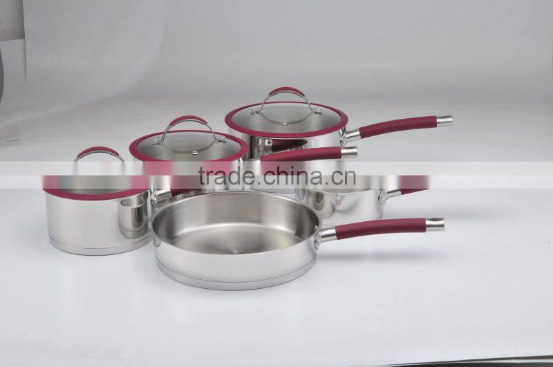 5pcs stainless steel heat-resistance cooking set pot and pan colorful silicone handles
