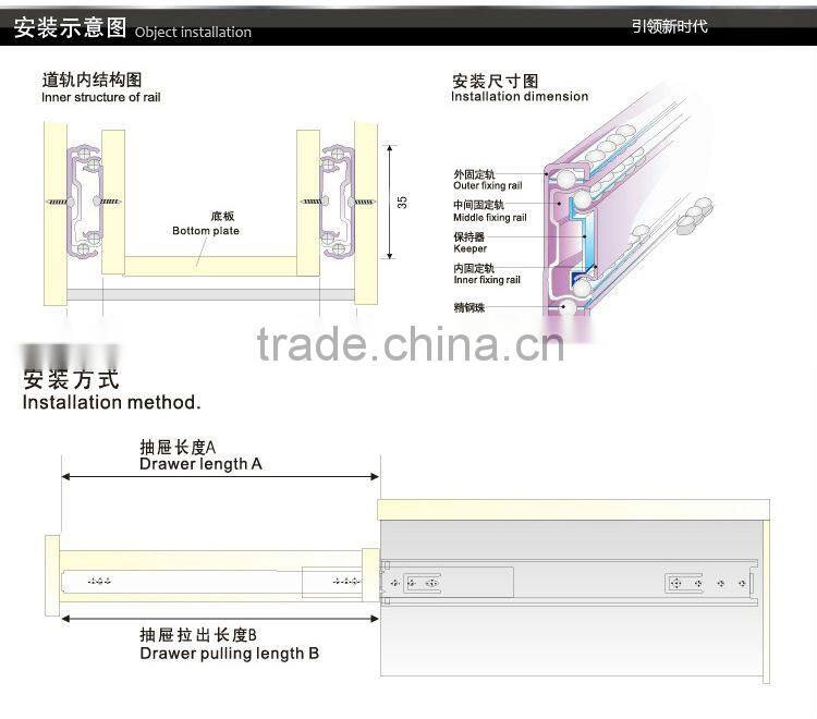 3509 high quality professional triple extention adjustable under mount telescopic channel