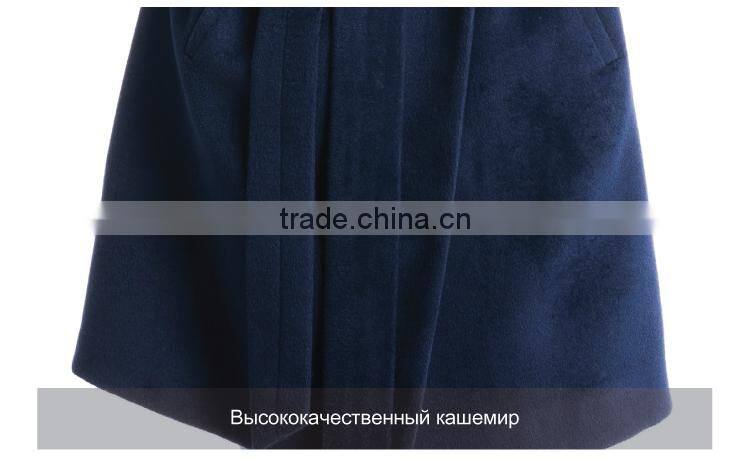 Autumn and winter length seven points women coat with silver fox Fur collar cashmere overcoat