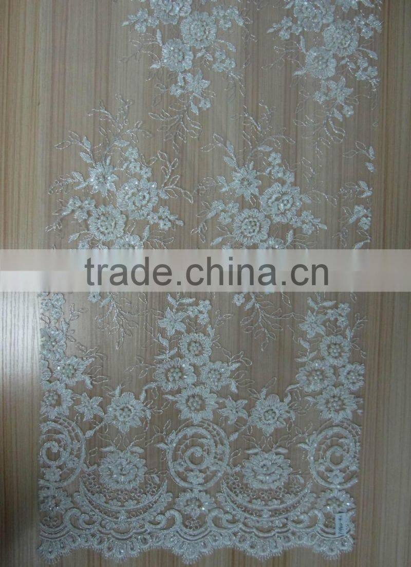 Charming white bridal lace with beads sequins and spangle