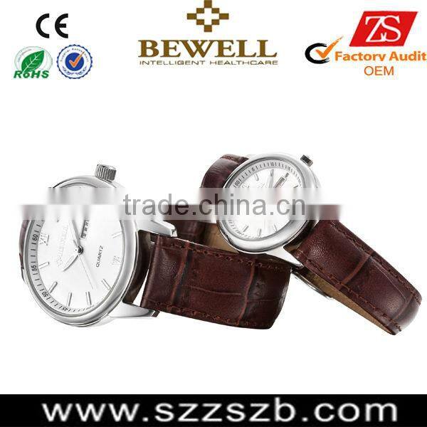 Stainless Steel/Leather Watch with dual calendar function