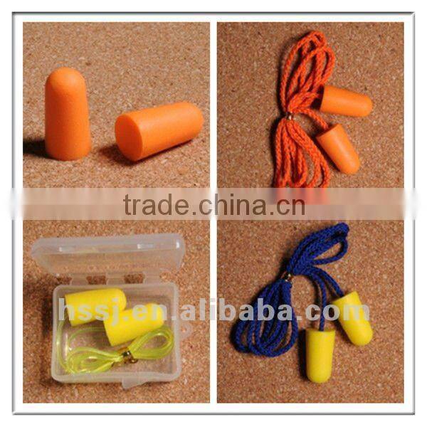 hot selling noise cancelling foam ear plugs with cord sleeping bullet shaped safety ear plugs (SNR:36db) foam ear plugs for sale