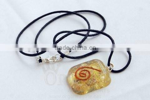 Wholesale Yellow Jasper Orgone Rounded Square Pendant With Cord