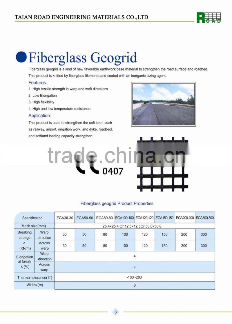 Fiberglass geogrid with CE certificate