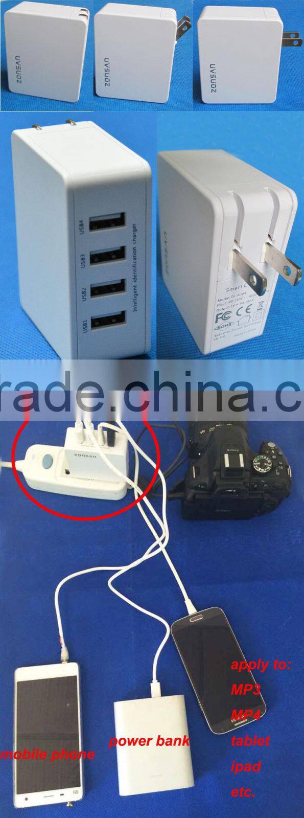 Hot Sale 4 USB Wall Charger for LG G2 G3 G4 Mobile Phone Charger Adapter Factory Price