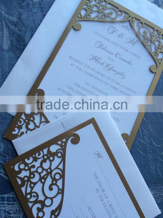 Laser Cut Wedding Invitation Pocket, Elegant Swirl Frame, Custom Personalized. Die Cut Pattern