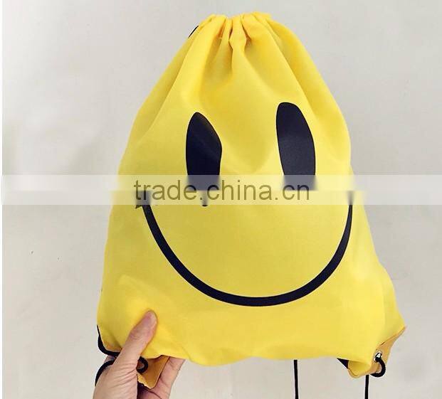 Fashionable drawstring nylon yelllow bag backpack