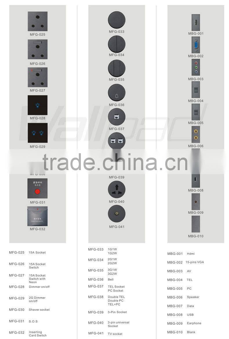 2015 China New Products Wallpad Luxury White Crystal Glass 1 Gang 3 Pin 15A UK Outlet Wall Light Electric Switch Socket