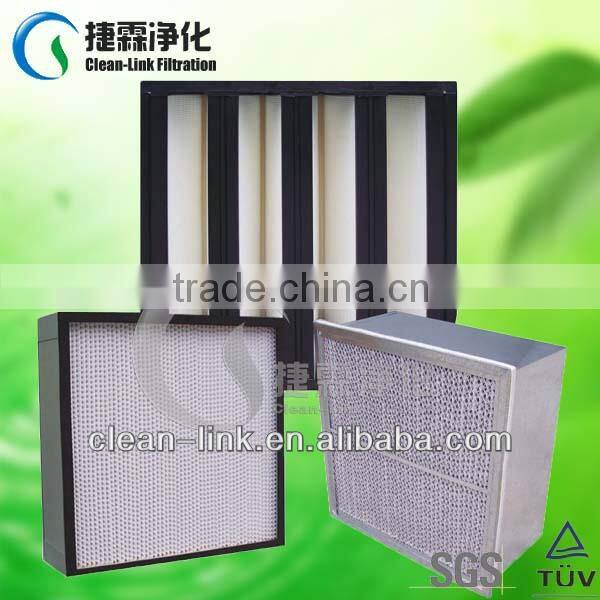 V bank high efficient fibregalss HVAC system combined HEPA filter
