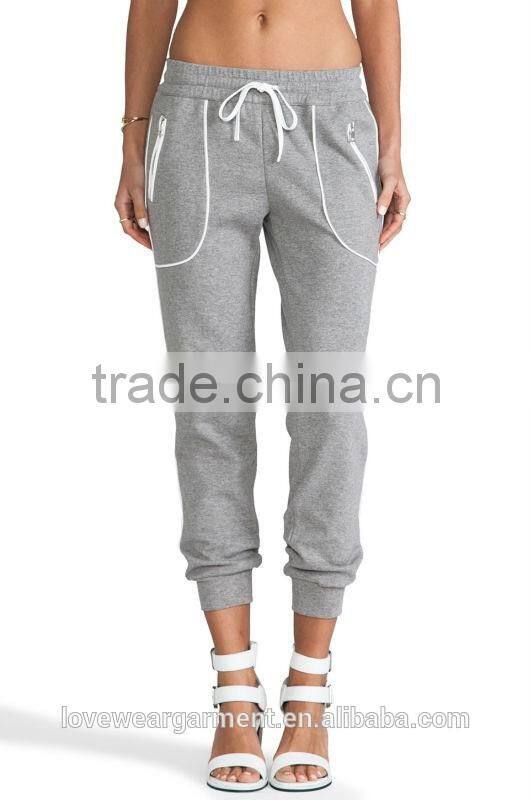 Womens grey 100 cotton fleece jogger pants wholesale