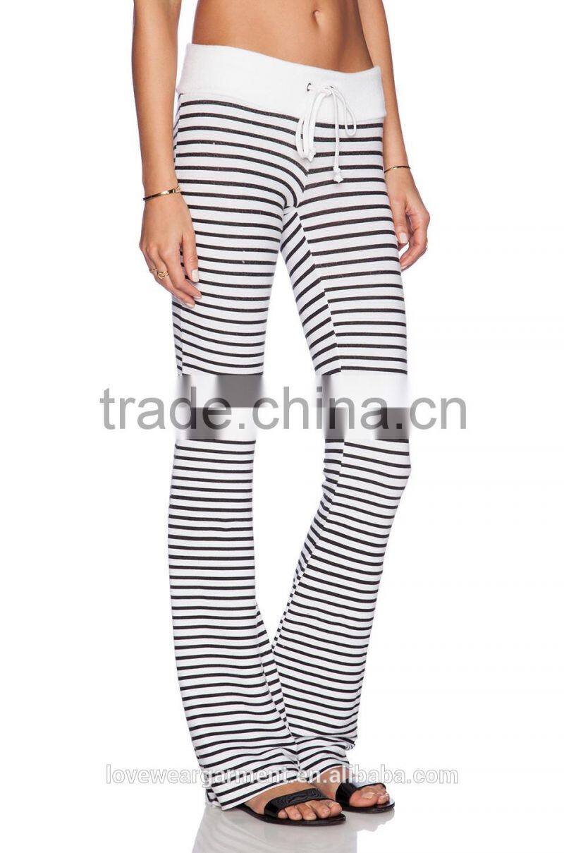 Womens white black striped bell bottom pants in wholesale