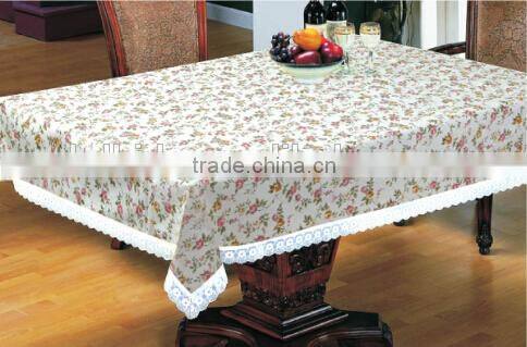 flower printed with lace edge vinyl table cloth, wholesale price for table cloth