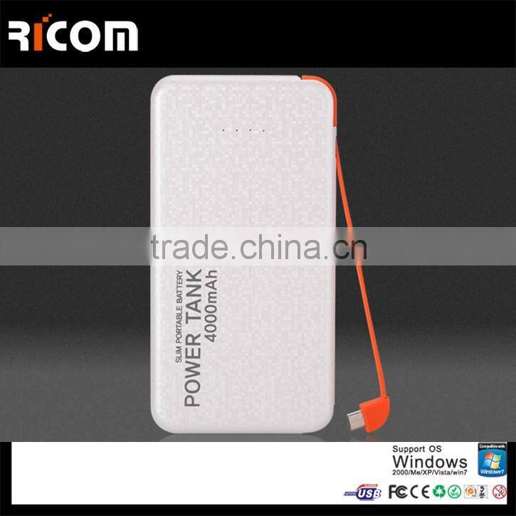 Portable Built-in Cable Power Bank 4000mah with Dual USB, Universal External Mobile Portable Charger for Samsung