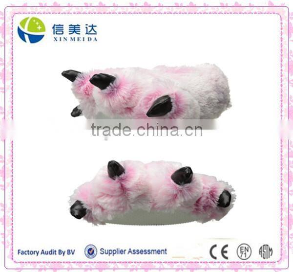 Soft 15" Pink Furry Tiger Plush Slippers, Medium size