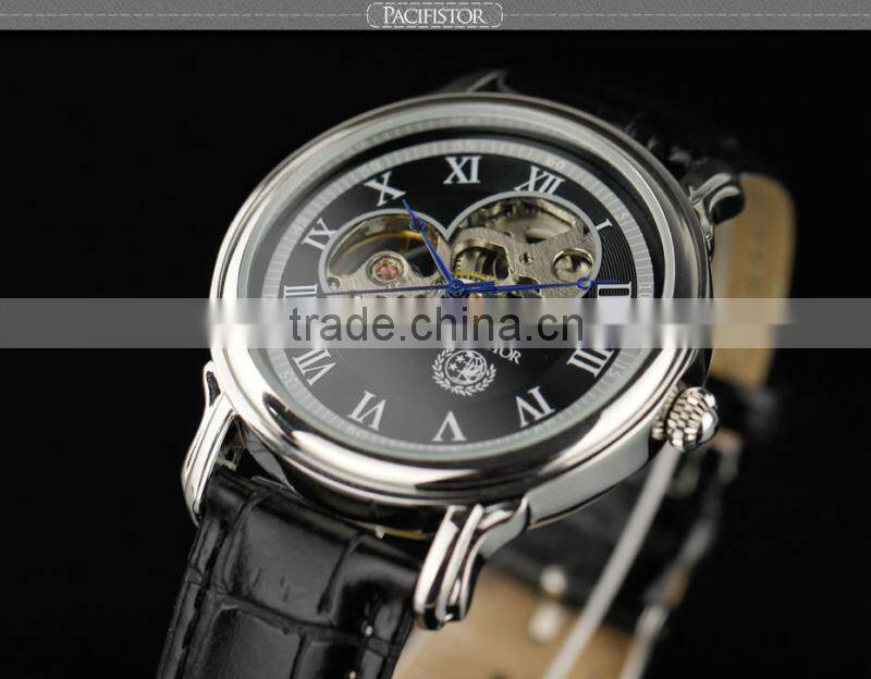 INFANTRY Men's Luxury Mechanical Silver Case Leather Deluxe Watch