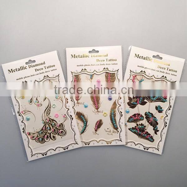 custom hot sale rhinestone metallic tattoo acrylic foil temporary tattoo stickers