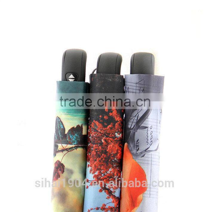 black handle auto open digital print umbrella