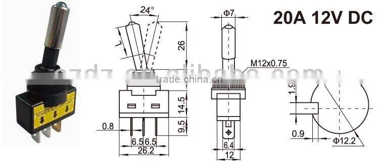 20A LED plastic toggle switch,SPDT toggle switch 15A/25A 250VAC