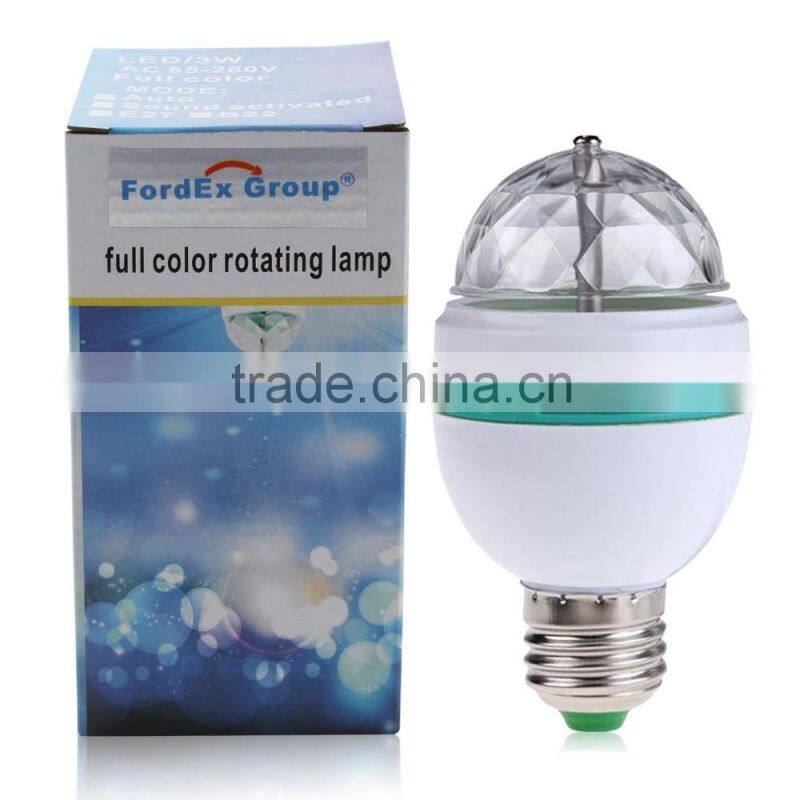 E27 3 Watt Triangle Bulbs RGB Color Changing Crystal Ball Effect DJ Disco Lamps LED Auto Rotating Stage Light