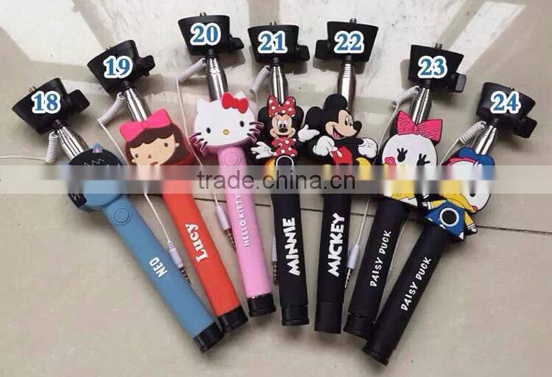 Most popular cartoon shape selfie stick, Colorful Smartphone Monopod Selfie Stick