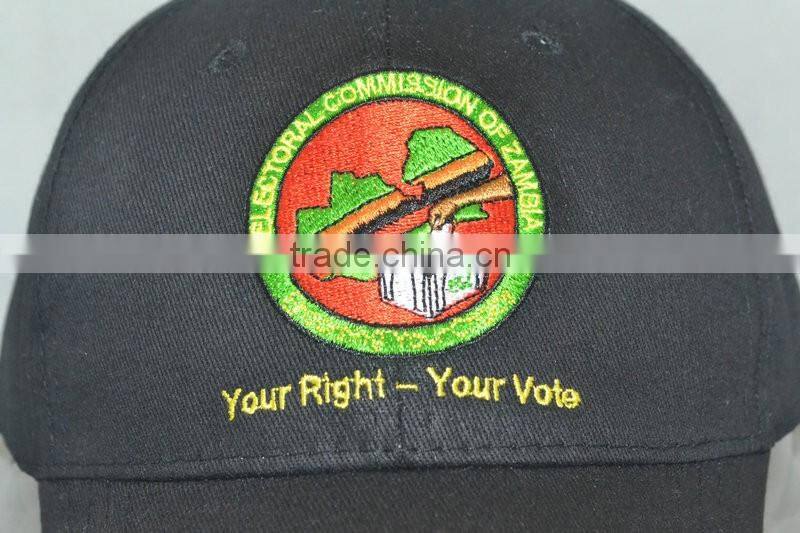 Guangzhou hat factory professional custom / 100% cotton /6 panel / embroidery logo/black baseball cap