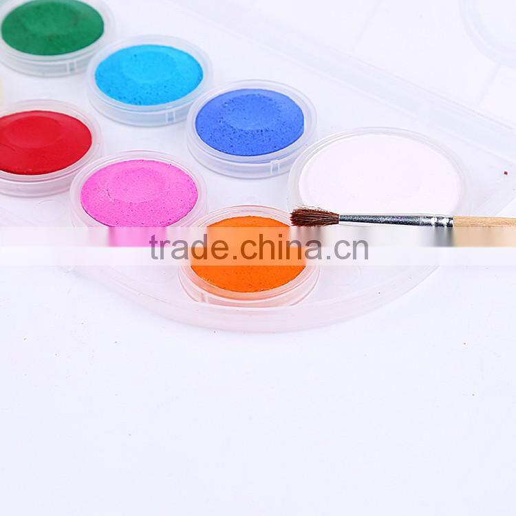 High quality 12pcs solid powder water color cake airbrush paint for kids,tempera kids paint powder watercolor in plastic box