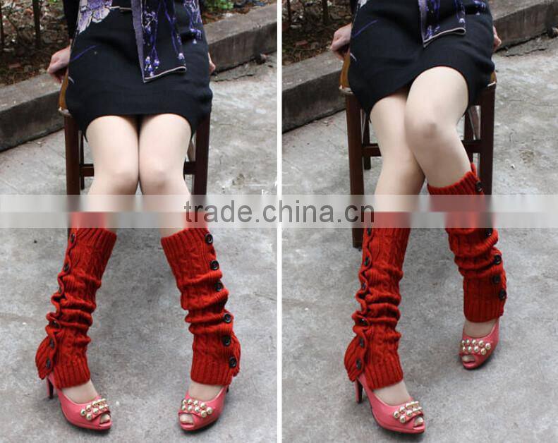 Korean Fashion New Buttons Down Fastening Keep Warm Knitted Gaiters Loose Wool Leg Guard Boot Cuffs Socks Knit Leg Warmers