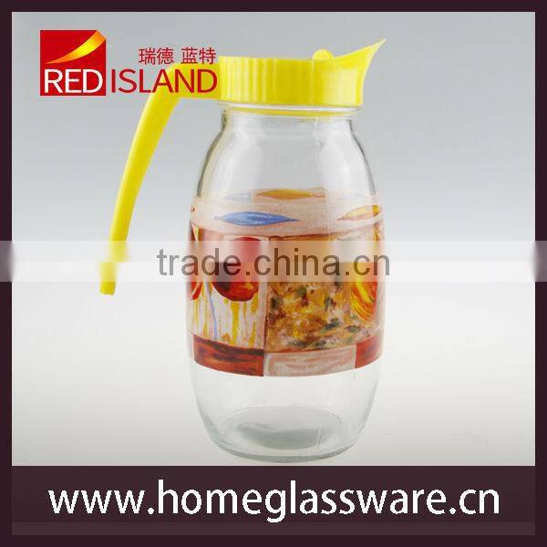 1.5L flower pattern water glass pither with plastic handle cover