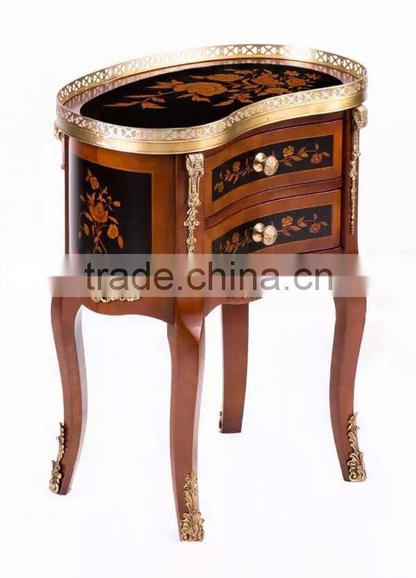 Vintage Style Castle Living Room Furniture Handmade Marquetry Side Cabinet, Luxury Brass Inlaid Natural Wood Chest Of Drawer