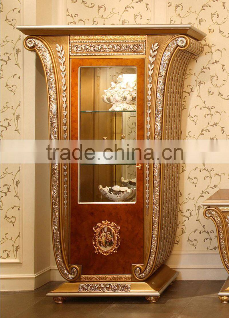 Luxury French Baroque Style Golden Four Door Glass Display Cabinet/ Gorgeous Home Decorative Cupboard Showcase/ Glass Vitrine
