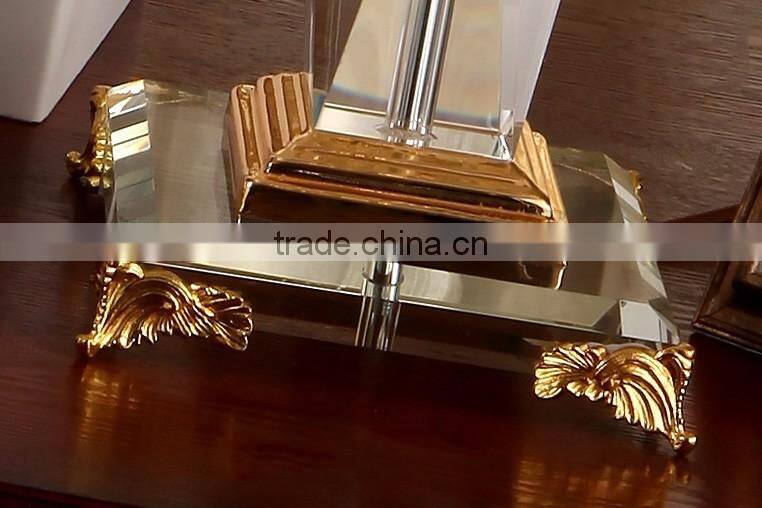 Concise design white fabric lampshade four heads crystal table lamp