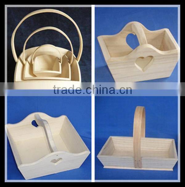 Unfinished handmade decorative wooden handel basket wholesale