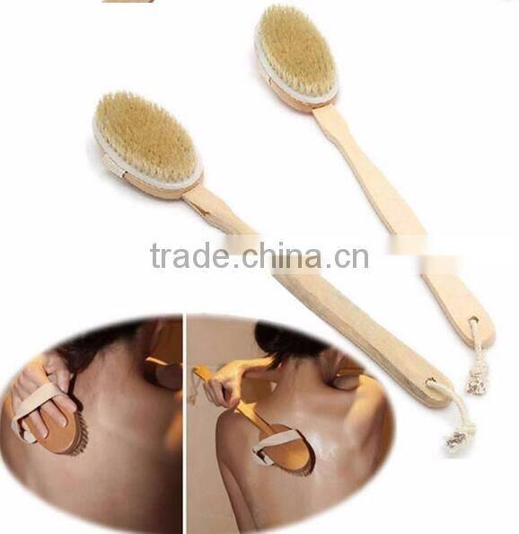 cy298 Removable Body Brush Natural Boar Bristles Long BeechwoodHandle Bath Shower Brushes Great Back Scrubber Dry Skin Brush