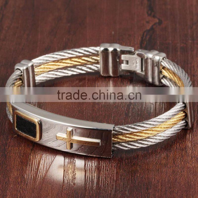 Men's Bracelet 3 Rows Wire Chain Bracelets Bangles Punk Rock Stainless Steel Cross Bracelet Men Christian Men Jewelry