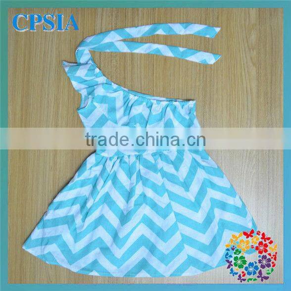Rainbow Single Shoulder Baby Cotton Frocks Designs Girls Chevron Dress